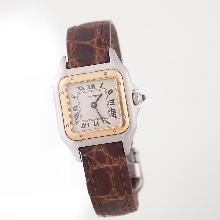 ARMBANDSUR, dam, Cartier Santos, guld / stål, läderrem. 1900-talets slut.