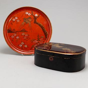 A Japanese tray and lidded box, lacquer, Meiji (1868-1912).