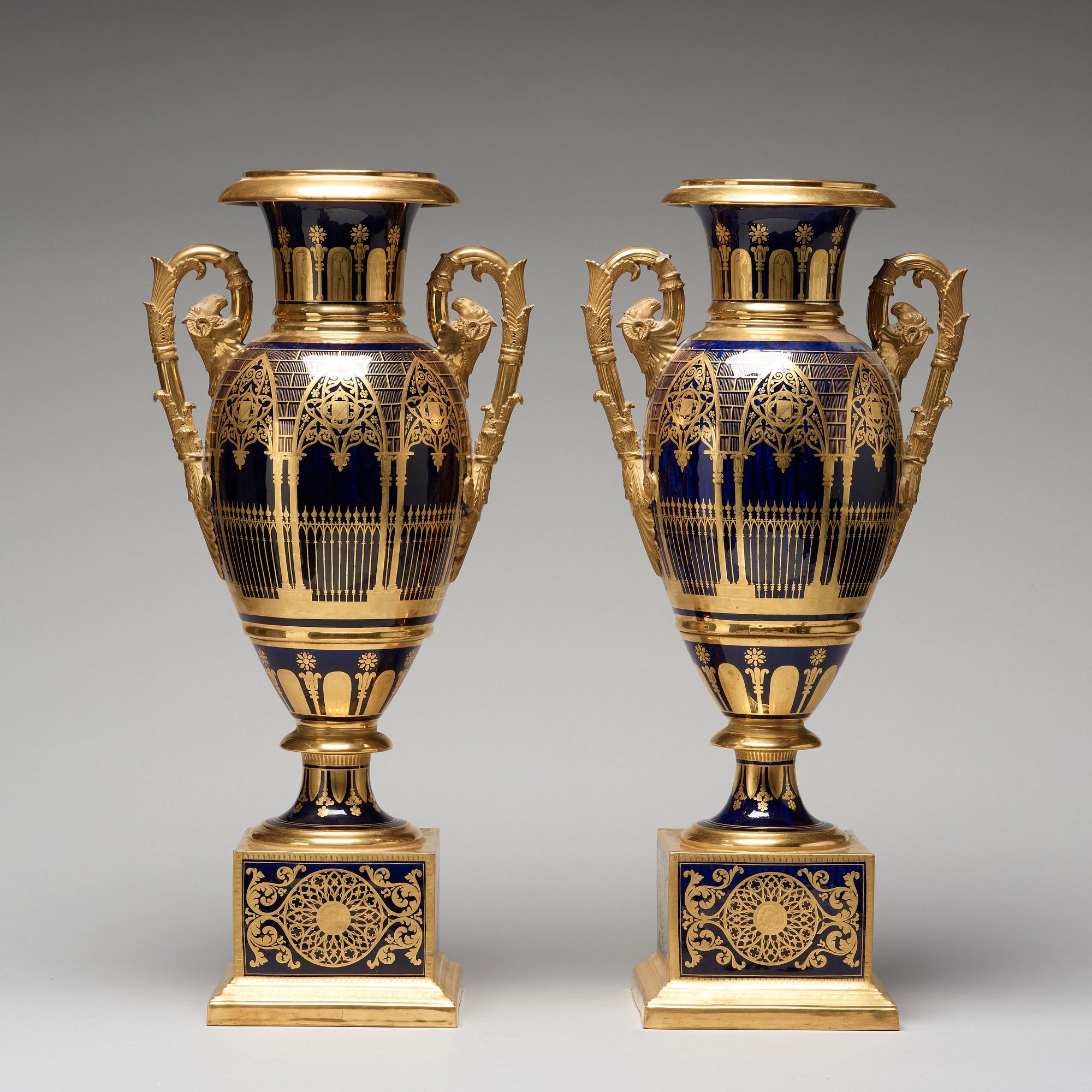 A matched large pair of Darte French Empire vases.