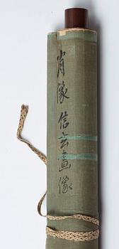 RULLMÅLNING, tusch och färg på silke. Japan, Meiji (1868-1912).