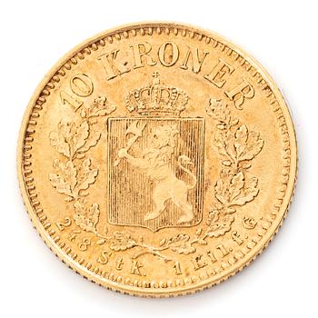 Guldmynt, Norge, Oskar II 10 kroner, 1902.