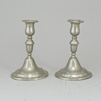 A pair of pewter candlesticks, Lars Claesson Fries, Strängnäs (1760-90).