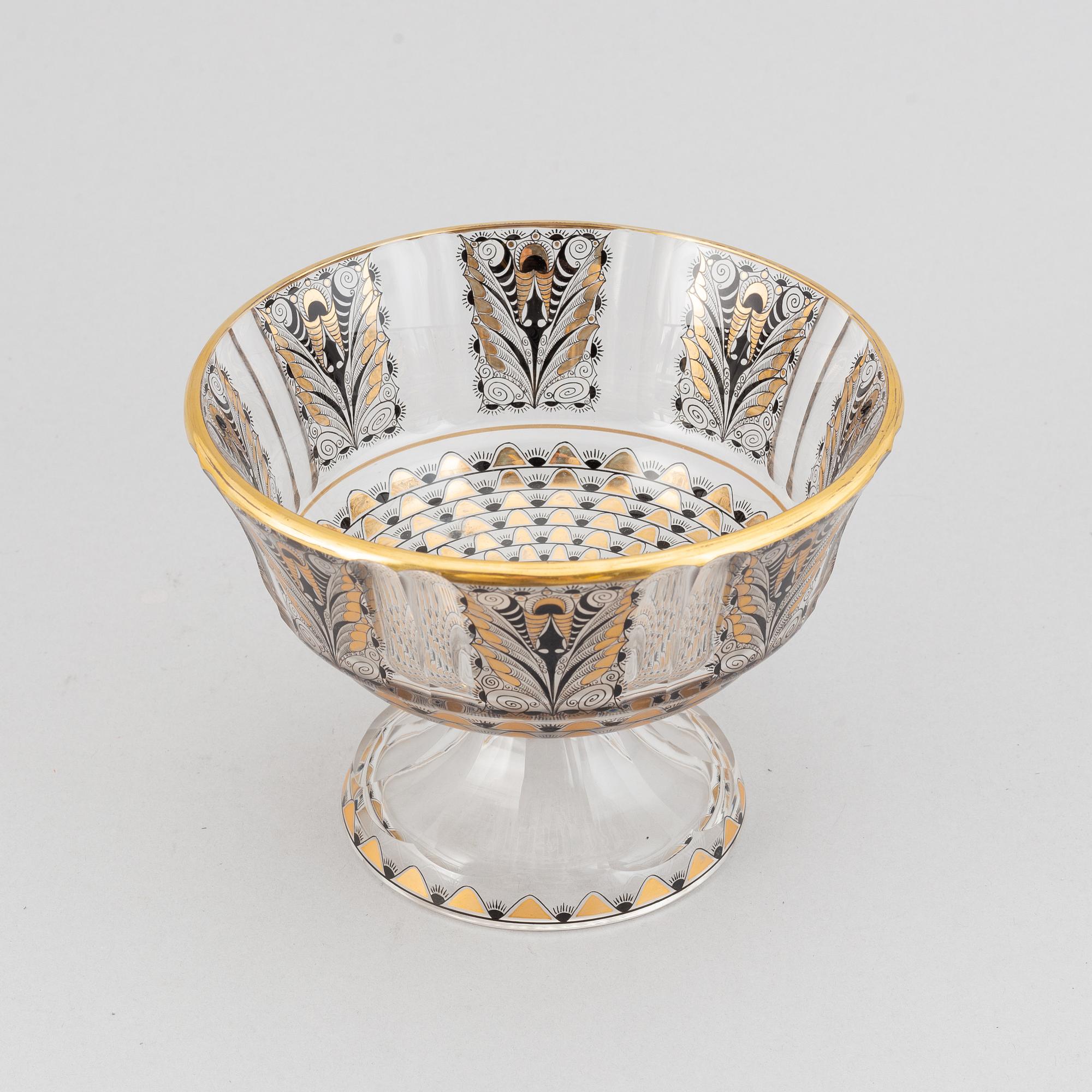 Adolf Beckert, skål på fot, glas, jugend, Steinschönau, 1910/20-tal.
