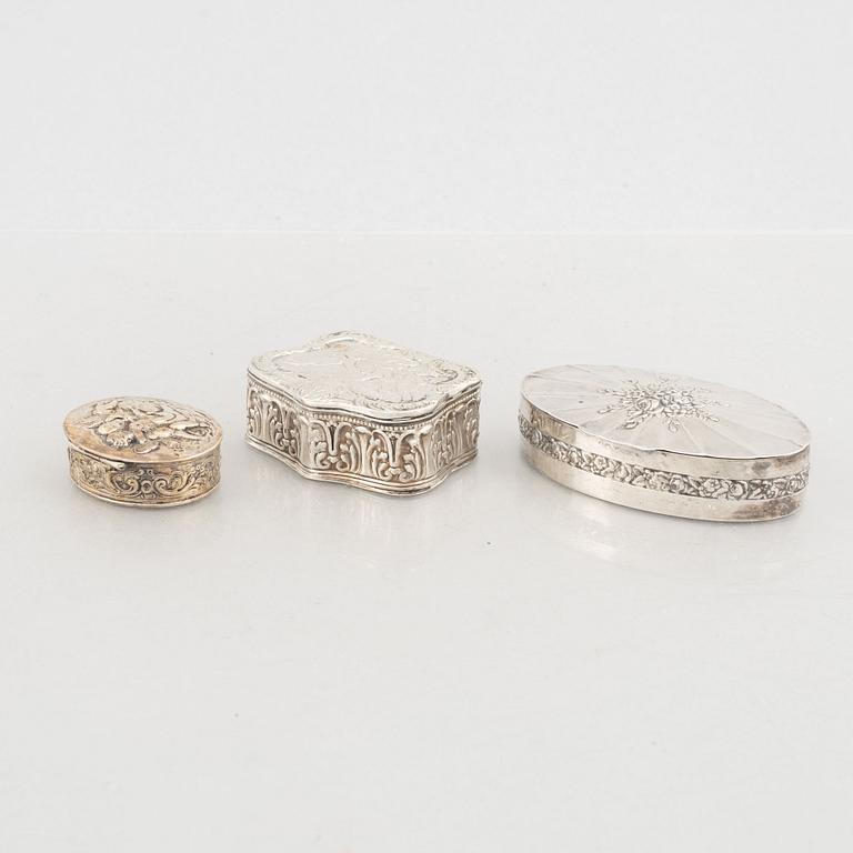 Three Silver Boxes, Swedish import marks.