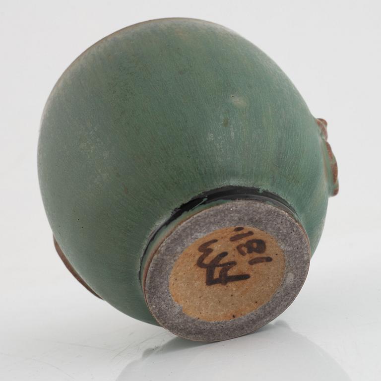 Arne Bang, a stoneware jar with a patinated bronze lid, Denmark 1930s-40s.