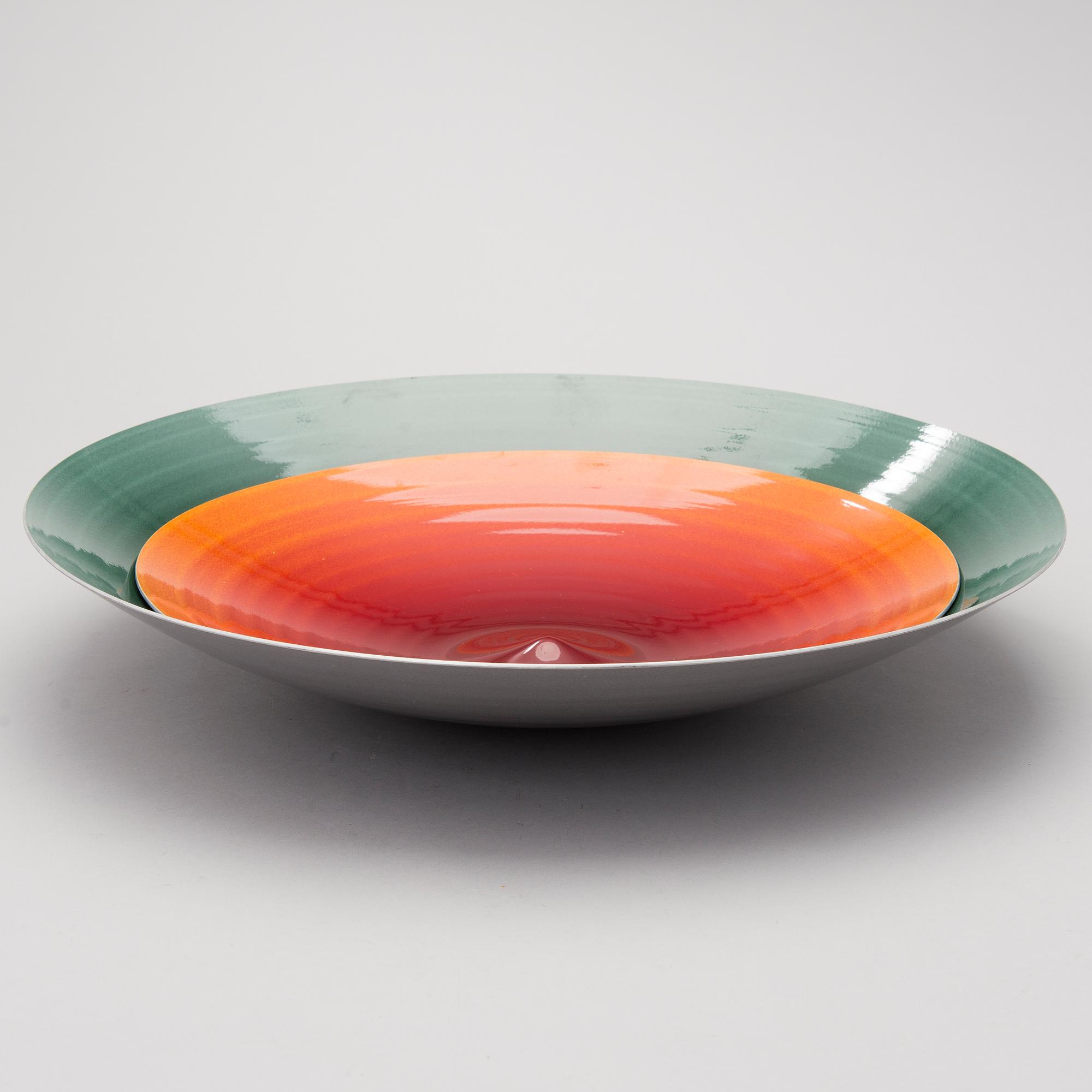 A pair of late 20th Century enameled aluminium 'Tuuli' bowls by Brita Flander, Hackman, Finland.