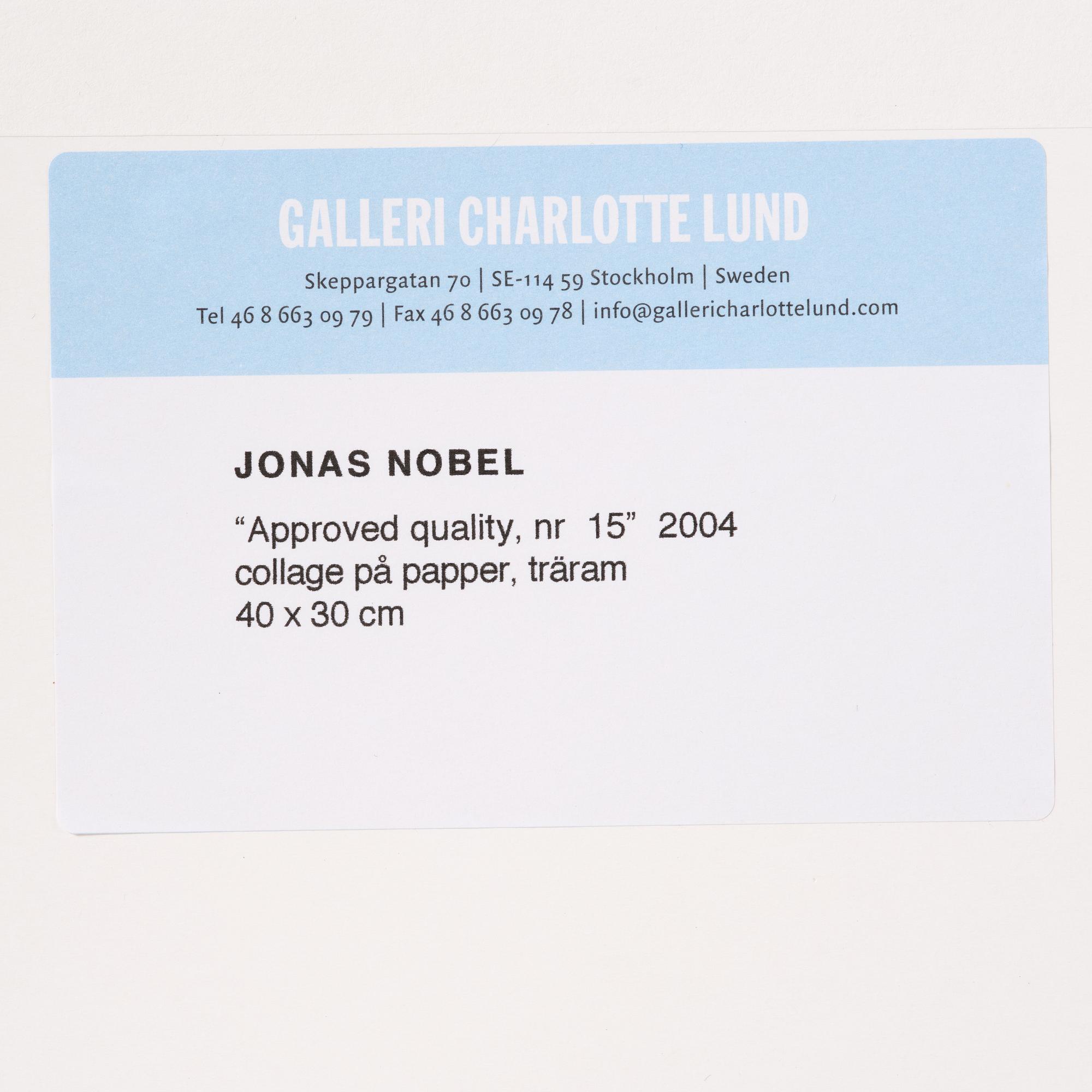 Jonas Nobel, "Approved quality, nr 15".