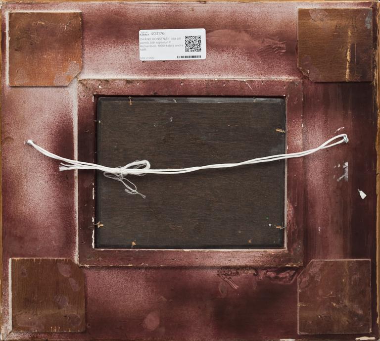 OKÄND KONSTNÄR, olja på pannå, bär signatur P Richardson. 1900-talets andra hälft.