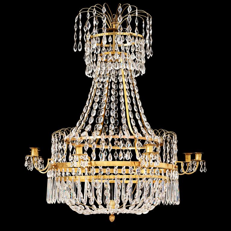 A late Gustavian circa 1800 nine-light chandelier.