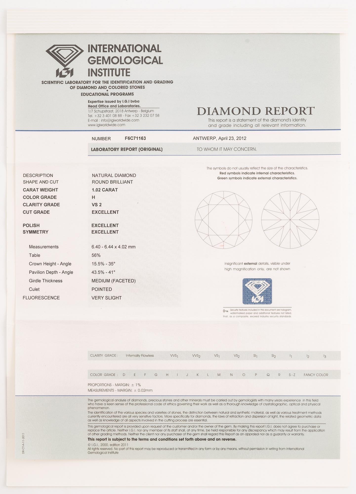 Ring, Schalins, 18K white gold with brilliant-cut diamond and accompanying report IGI.