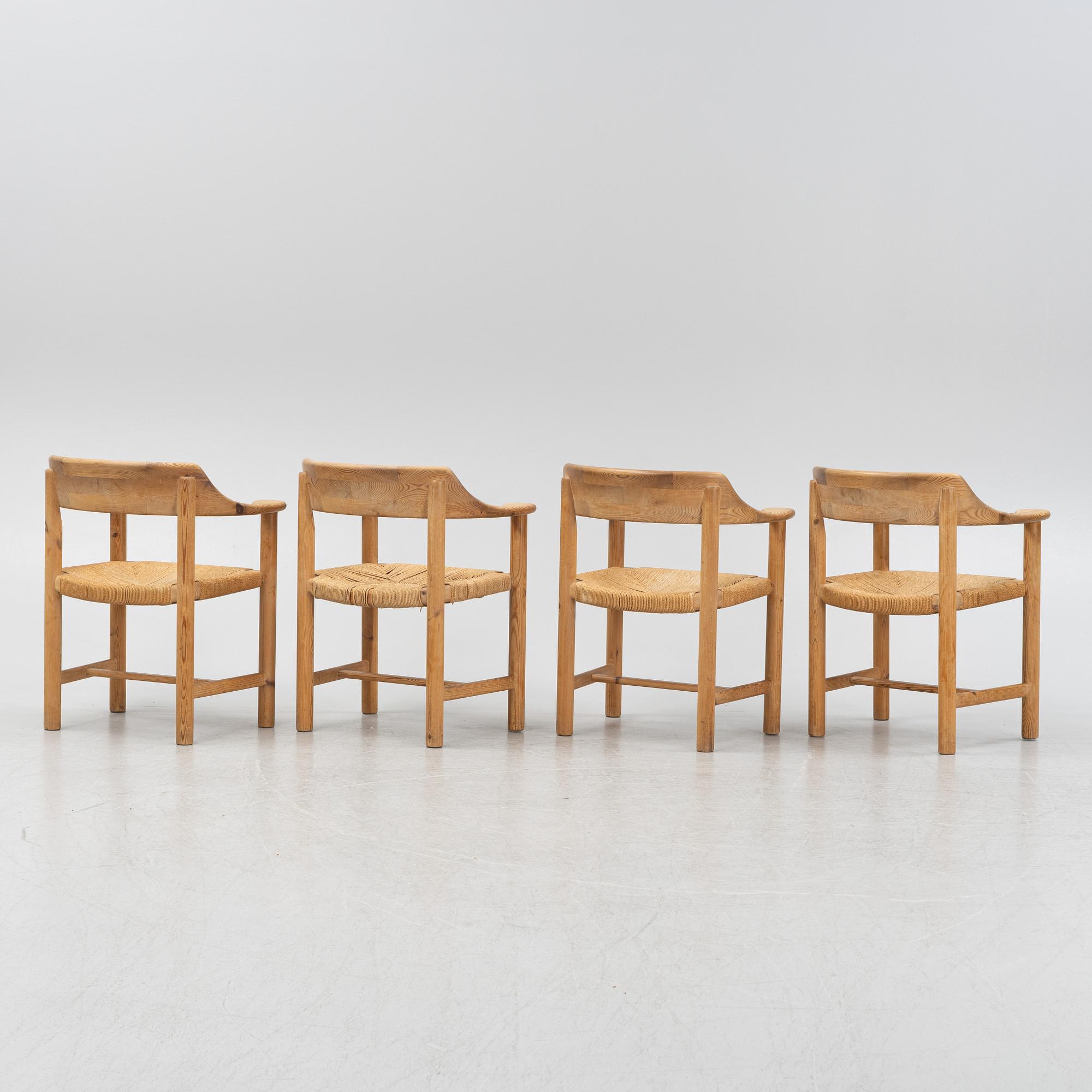 Rainer Daumiller, a set of four pine armchairs, Denmark, 1960s/70s.