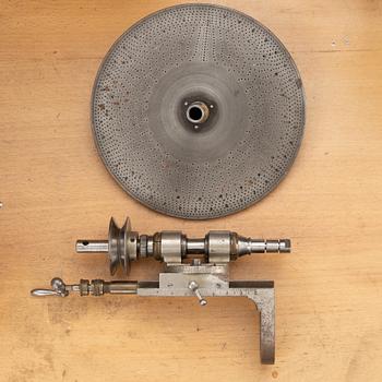 Watchmaking tools and spare parts, including a lathe by Lorch.