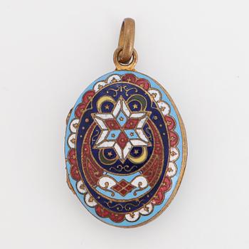 A locket, yellow metal and enamel, most likely Russia.