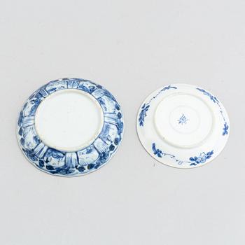 A group of four different cups with 2 odd dishes, Qing dynasty, Kangxi and Qianlong (1736-95).