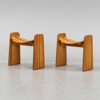 A pair of 'Jonte' pine stools by Gilbert Marklund, designed 1969.