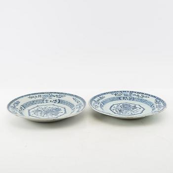 A group of 10 odd blue and white dinner plates, Qing dynasty, 18th/19th century.