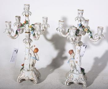 KANDELABRAR, ett par, porslin, Dresden.