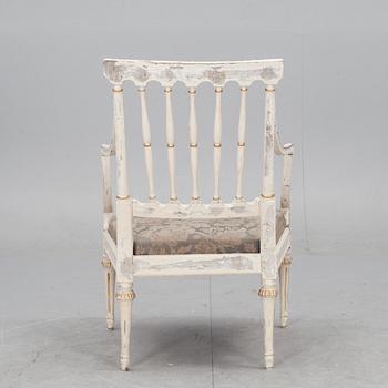 KARMSTOL, sengustaviansk. Etikett Stockholms Stolmakarämbetes stämpelbild.  Omkring 1800.