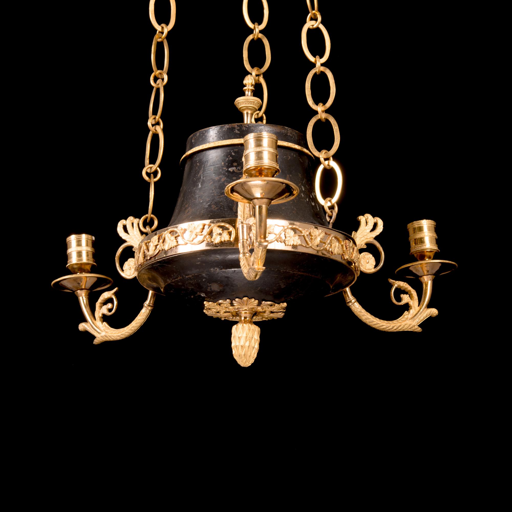 A Late Gustavian three-candle hanging-lamp from around year 1800.