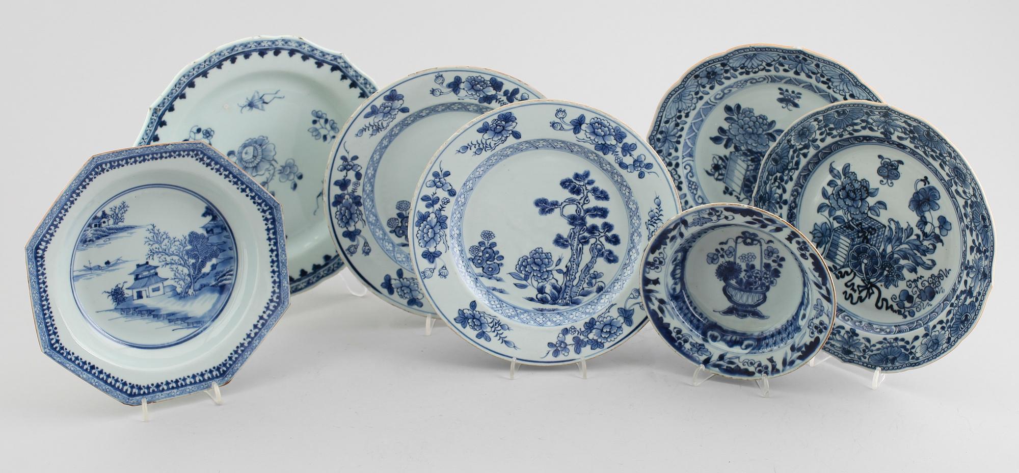 TALLRIKAR, 7 delar, porslin, Kina, 1700-/1800-tal.