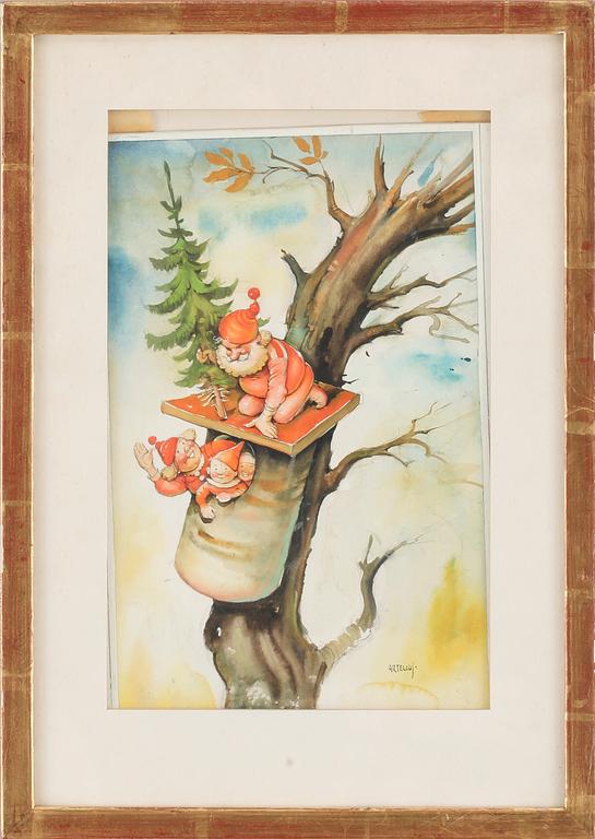 HELGE ARTELIUS, gouache och akvarell, signerad.