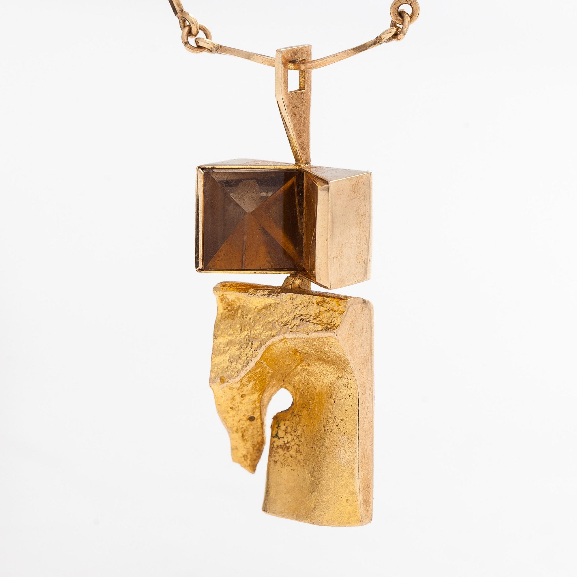 Björn Weckström, necklace, "Narcissos", 14K gold, rock crystal and smoky quartz. Lapponia 1968.