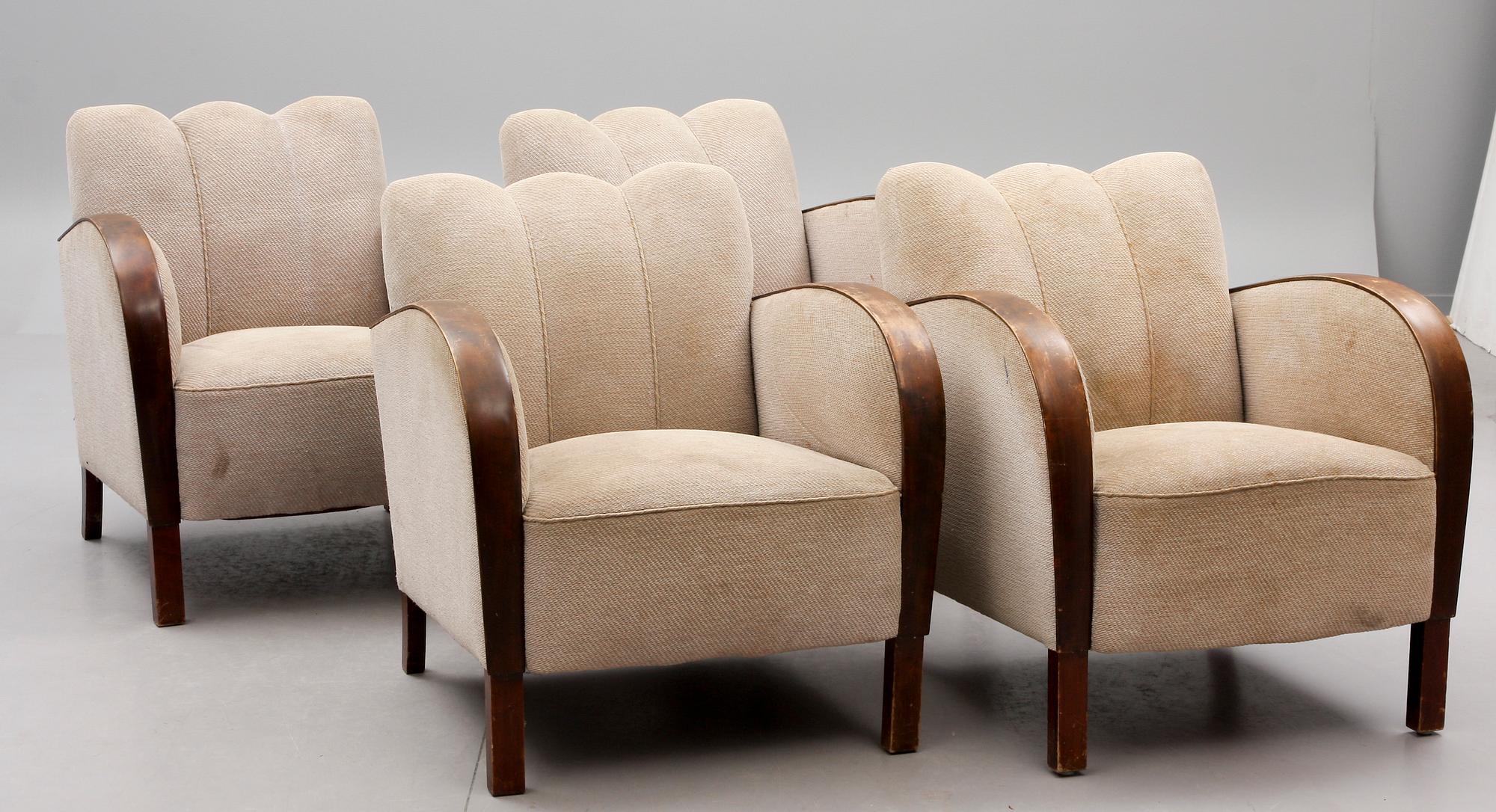 FÅTÖLJER, 4 st, Art deco, 1900-talets första hälft.