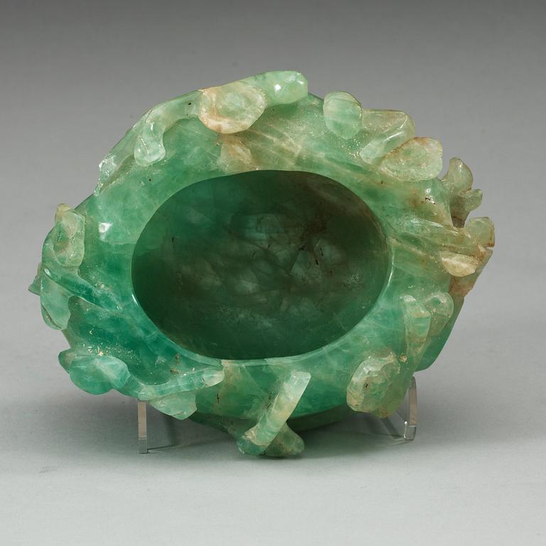 A Chinese green stone brush pot, first part of 20th Century.