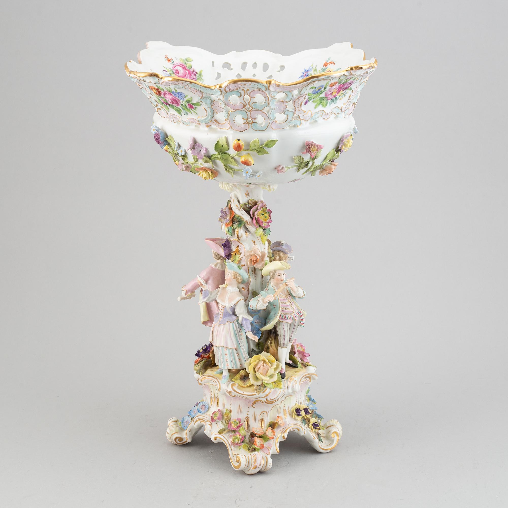A large pocelain centerpiece, late 19th century. Meissen like mark.