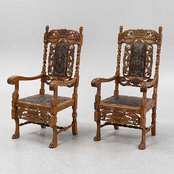 A pair of Baroque style armchairs, circa 1900.