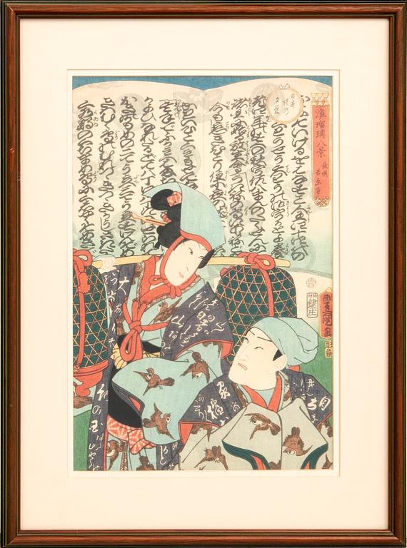 Utagawa Kunisada, färgträsnitt 3 st, Japan 1800-tal.