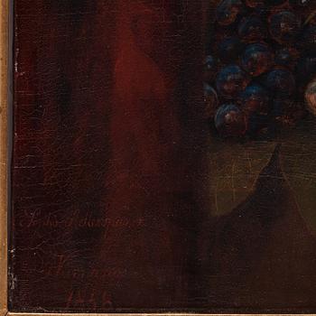 Sophie Adlersparre, Still life with flowers, fruits and a child.