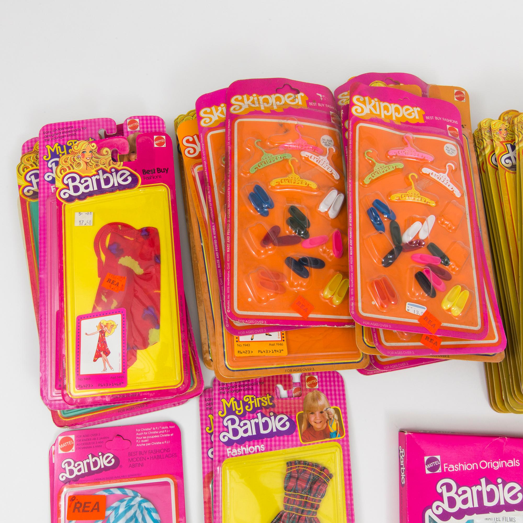 A lot of fashion 63 sets for Barbie, Ken and Skipper, Mattel, 1970/80s.