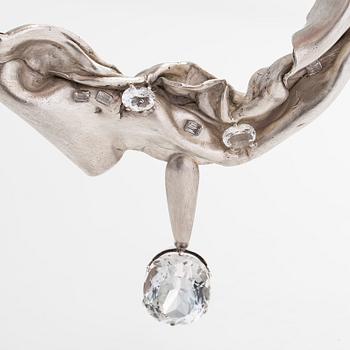 Eila Hiltunen, a unique necklace in sterling silver and rockcrystal, Raimo Nieminen 1996.