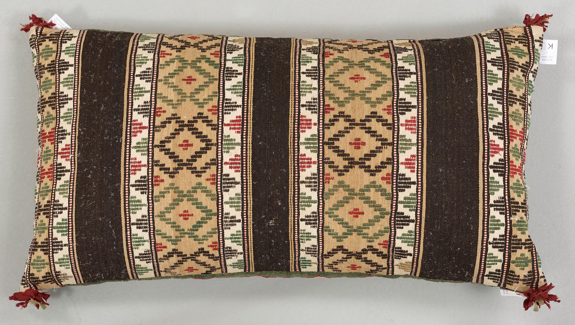 CARRIAGE CUSHION. Double-interlocked tapestry. 49,5 x 92,5 cm. Scania, Sweden, Österlen 19th century.