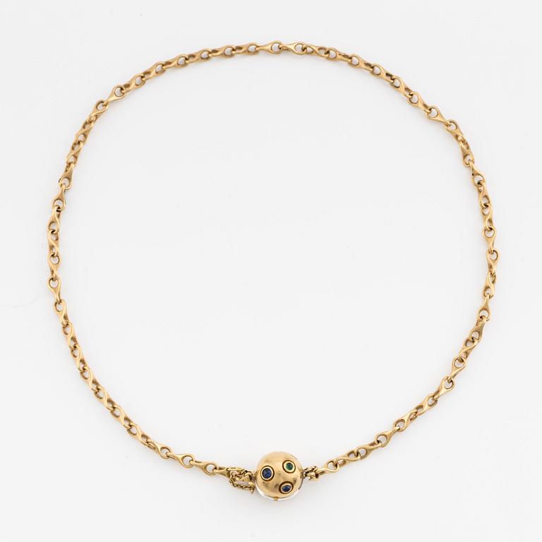 Ole Lynggaard, collier, lås med briljantslipad diamant och cabochonslipade färgstenar.