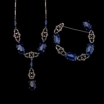 Art Déco · GARNITYR, 2 delar, art déco, silver, lapis lazuli och markasiter.