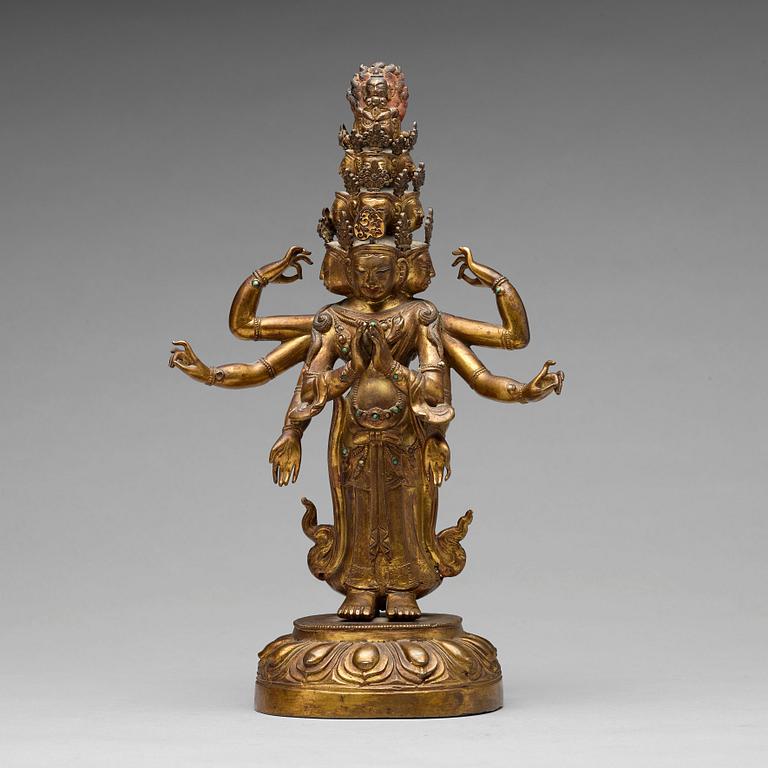 ELVAHÖVDAD AVALOKITESHVARA, brons. Tibetokinesisk, 1800-tal.