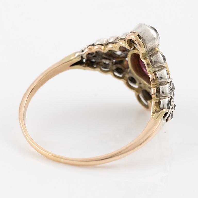 Gold ring with ruby and old-cut diamonds.