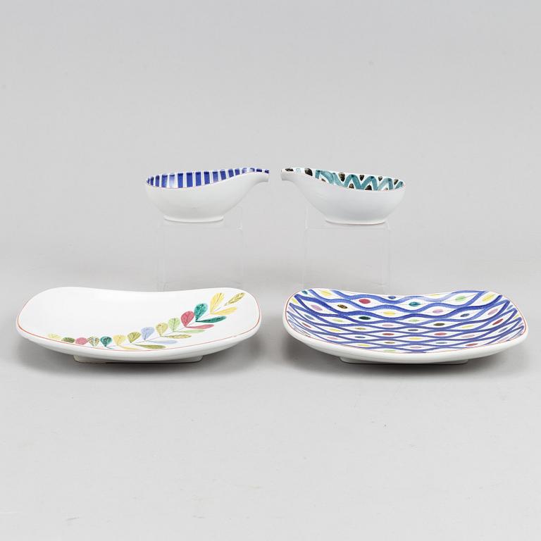 Stig Lindberg, two earthenware dishes and two bowls, Gustavsberg studio.