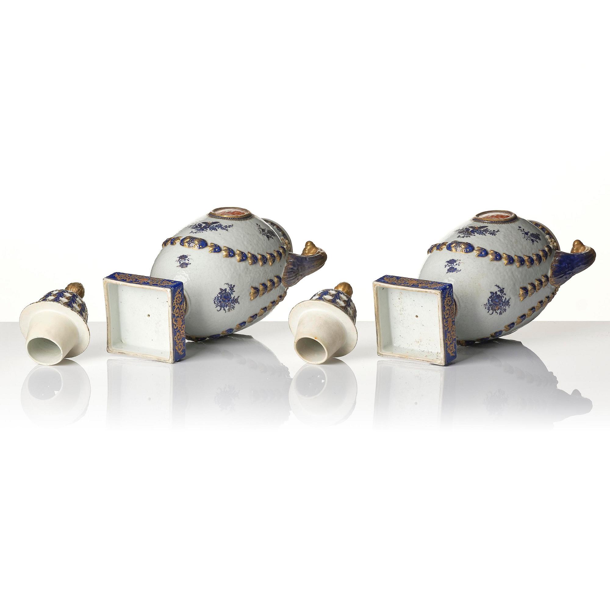 A pair of 'Marieberg' potpourri jars with covers, Qing dynasty, 18th century.