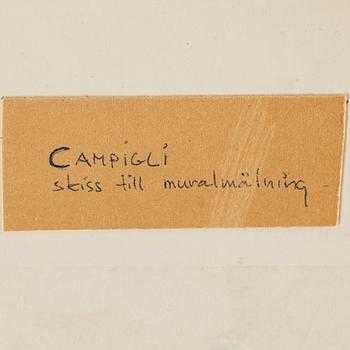 MASSIMO CAMPIGLI, blandteknik på papper, bär senare påförd signatur (okänd).