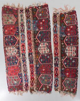 3 pieces kelim rugs,  320x95, 343x93 samt 333x87 cm.