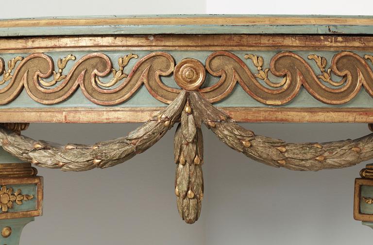 HÖRNKONSOLBORD. Möjligen ritat av Jean-Eric Rehn. Gustavianskt, 1770-tal.