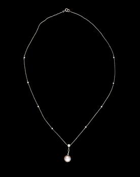 A PENDANT, platinum, diamond, pearl. Russian maker's marks, St Petersburg early 1900s.