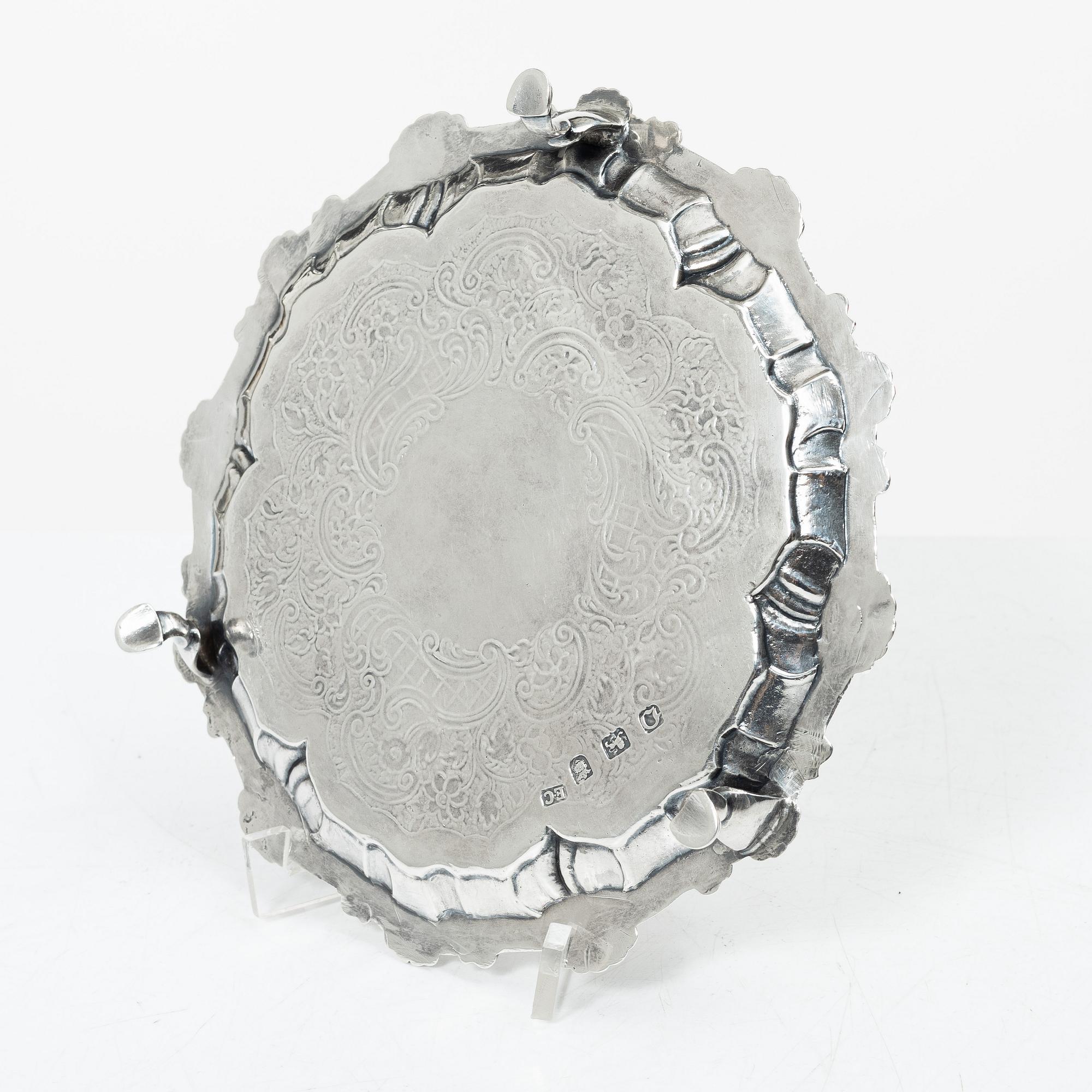 An English silver salver, mark of  Ebenezer Coker, London 1769.