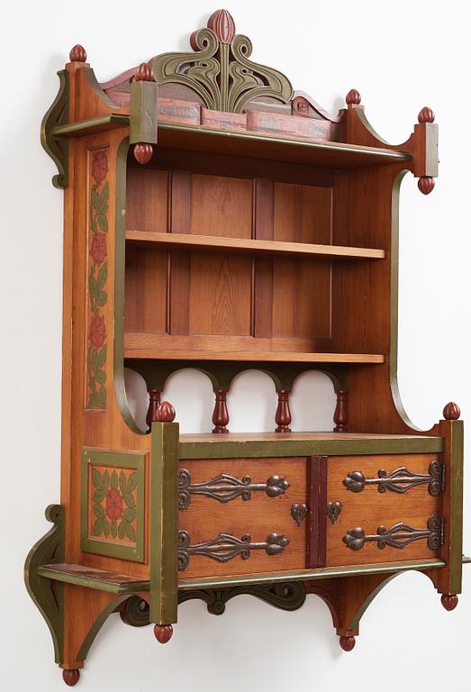 A Swedish Art Nouveau painted shelf executed by A． Lagerberg, 1897.
