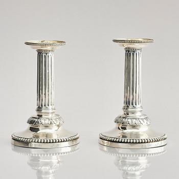 A pair of 18th century silver candlesticks, marks of Petter Eneroth, Stockholm 1786.