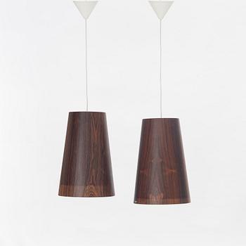 Uno & Östen Kristiansson, a pair of rosewood veneered model 506 ceiling lights, Luxus, Vittsjö, 1960's.