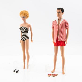 Barbie and Ken, dolls 2 pcs. and clothes, vintage, "Barbie Bubblecut" Mattel 1961/62. "Ken" Mattel 1961/62.